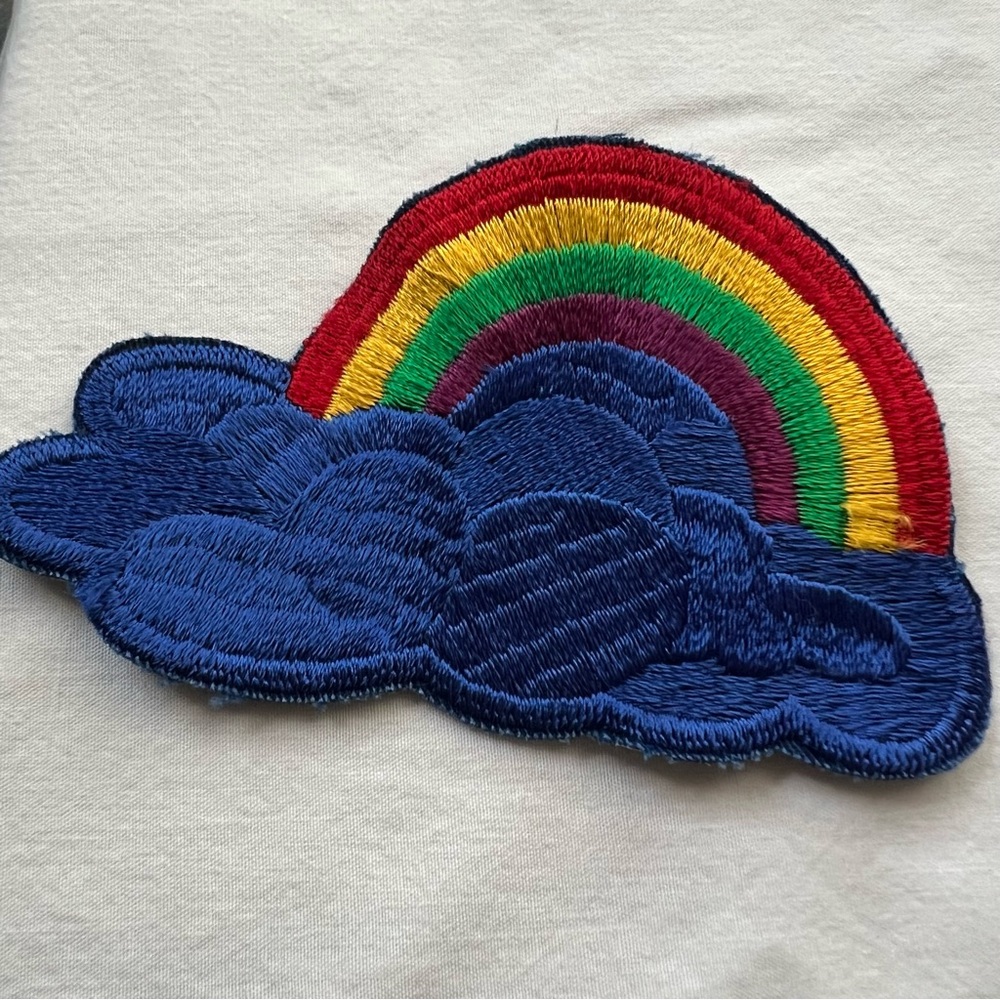 🌈 1980s Rainbow and Cloud Embroidered Patch